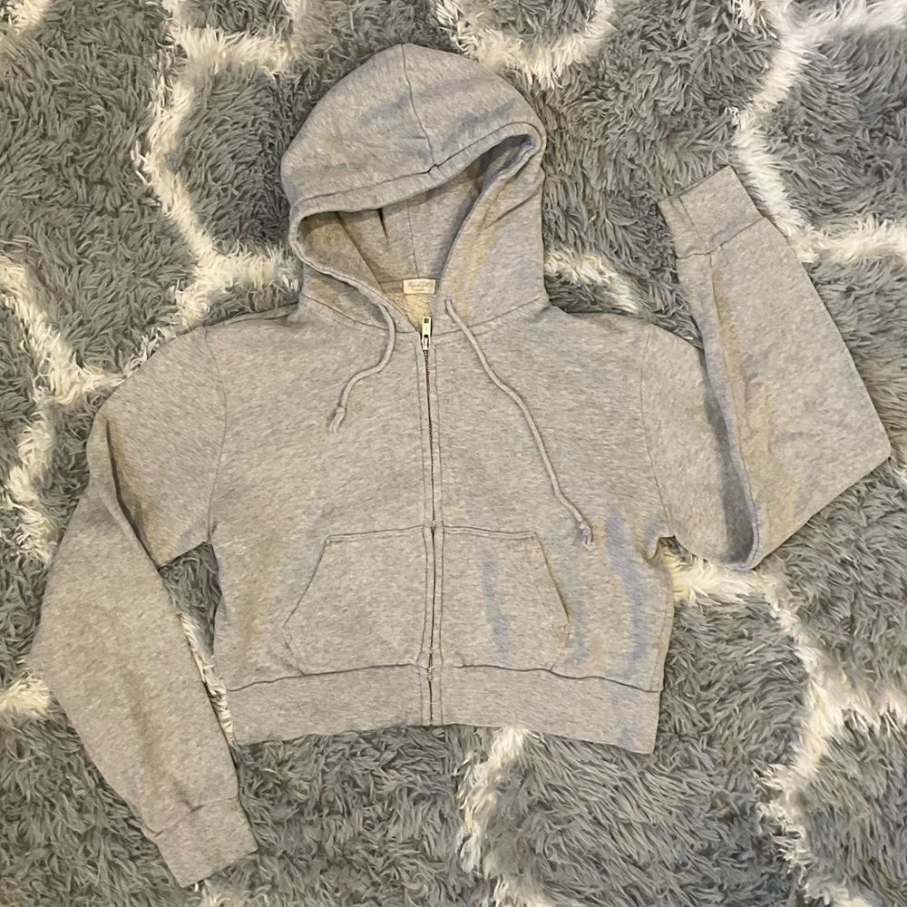 Brandy Melville Gray Cropped Zip Up Hoodie